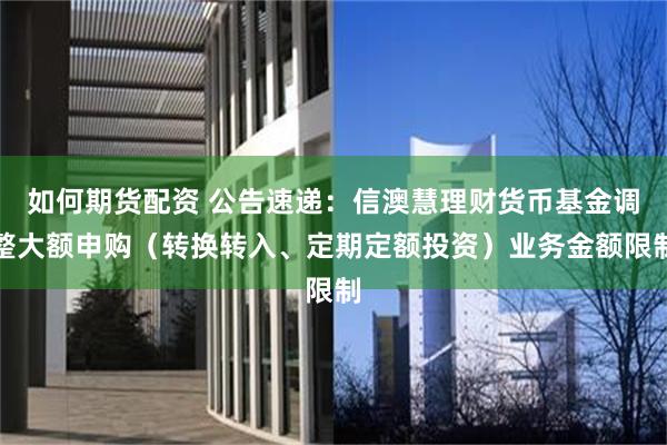 如何期货配资 公告速递：信澳慧理财货币基金调整大额申购（转换转入、定期定额投资）业务金额限制