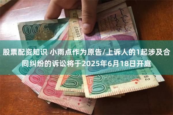 股票配资知识 小雨点作为原告/上诉人的1起涉及合同纠纷的诉讼将于2025年6月18日开庭